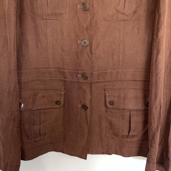 Lauren Ralph Lauren 100% Silk Women's Large  Military Shacket Brown Pockets - Picture 2 of 11